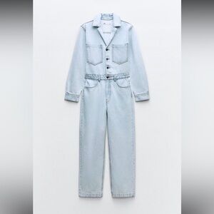 Zara Long Sleeve Denim Jumpsuit - L